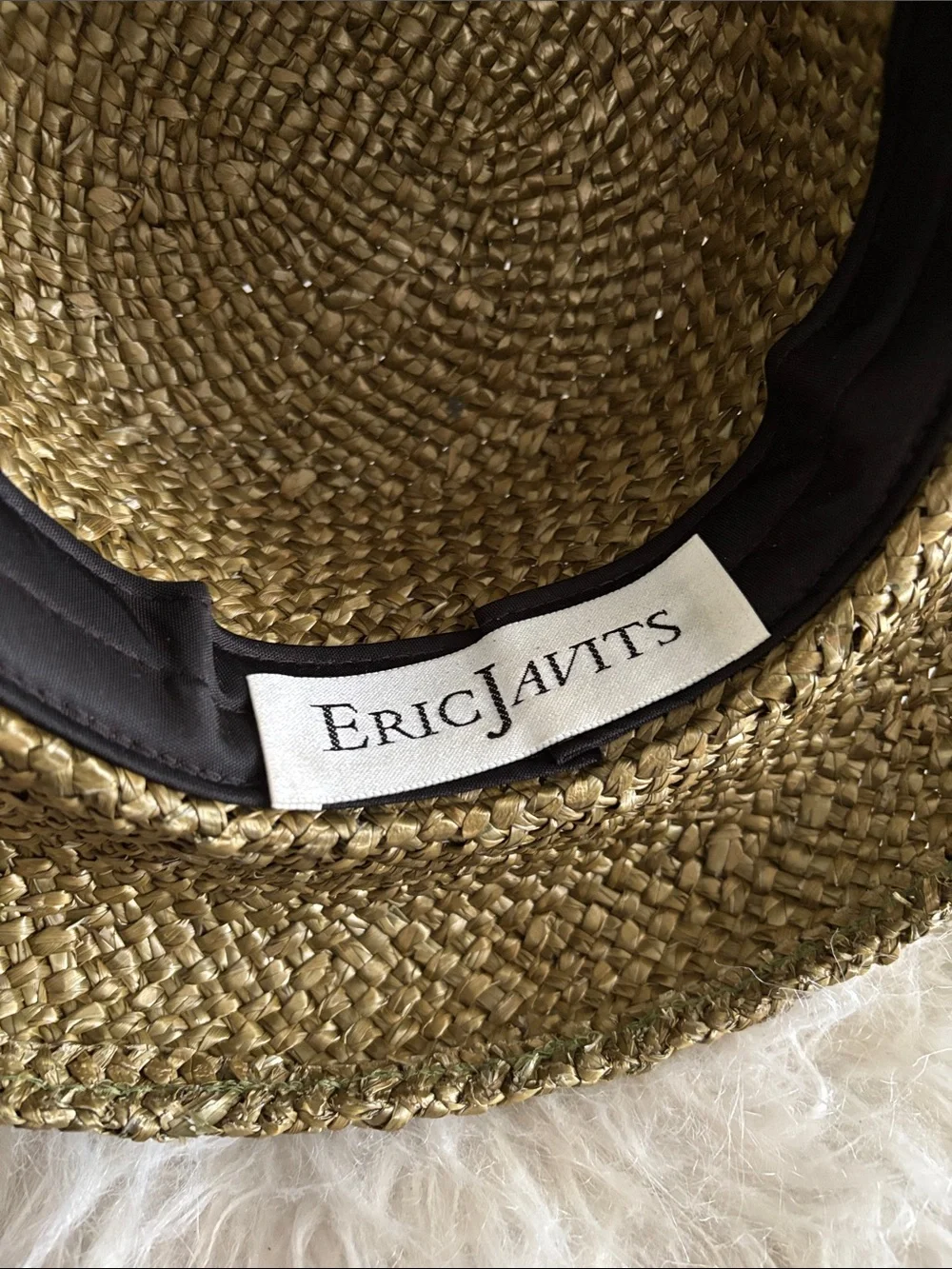 Vintage Eric Javits Green straw hat with gold leaf detail - Picture 10 of 16